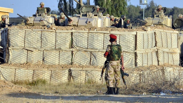 Egyptian soldiers deployed at Rafah Crossing border between Egypt and Gaza Strip 