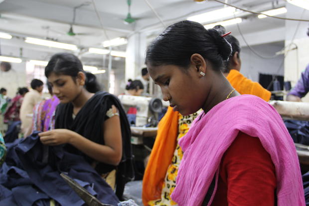 Young women work at a garment factory in Dhaka, the capital of Bangladesh 