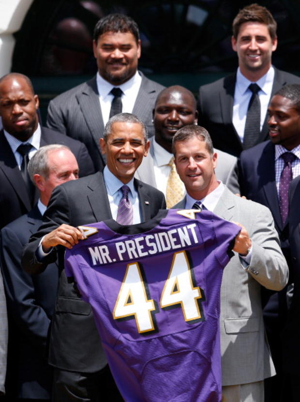Obama Welcomes Super Bowl Champion Baltimore Ravens To White House 