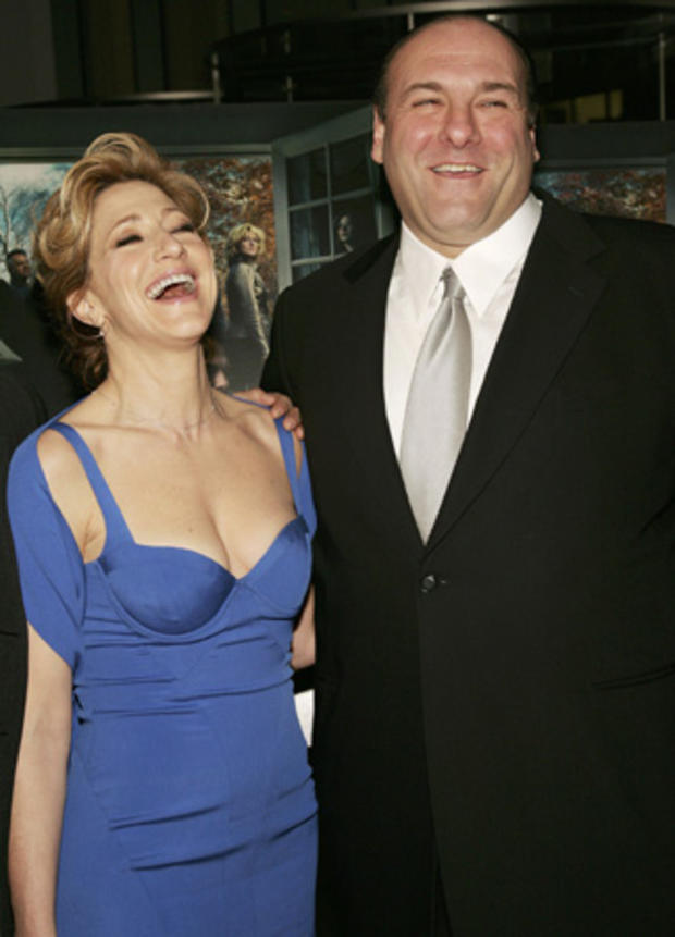 James Gandolfini and Edie Falco, on-screen husband and wife on "The Sopranos," arrive at the HBO season premiere of the series at the Museum of Modern Art  on March 7, 2006 in New York City.  