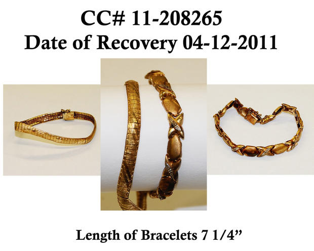<b>Jewelry likely belonging to  Jane Doe from Nassau County</b>: On April 11, 2011, the head of another woman was discovered in Nassau County, Long Island. This snake chain bracelet and an XO style bracelet were found nearby and are presumed to belong to  
