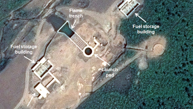 An unfinished new launch pad, center, at the Tonghae facility in North Korea 