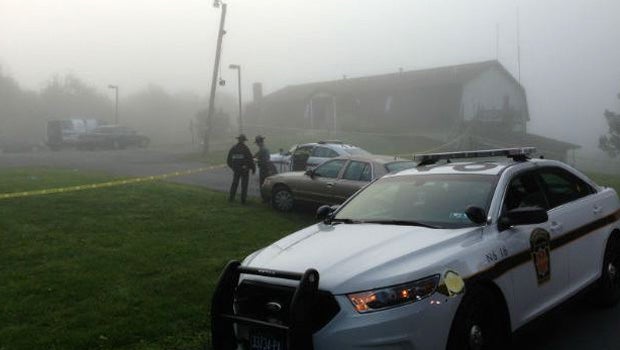State Police outside the Ross Township Municipal Building in Saylorsburg, Pennsylvania, where police say a gunman opened fire on a township meeting. 