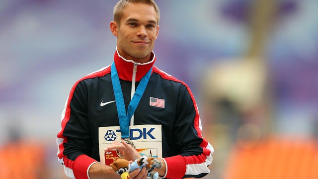 Silver medalist Nick Symmonds of the United States poses podium during the medal ceremony for the Men's 800 metres during Day Six of the 14th IAAF World Athletics Championships Moscow 2013 at Luzhniki Stadium on August 15, 2013 in Moscow, Russia. 