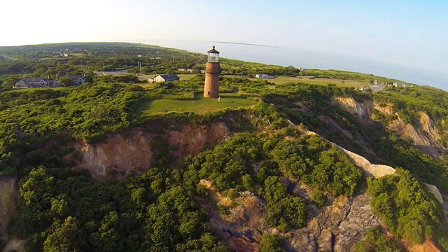 The Gay Head Cliffs lighthouse in Martha's Vineyard sits on eroding cliffs. 