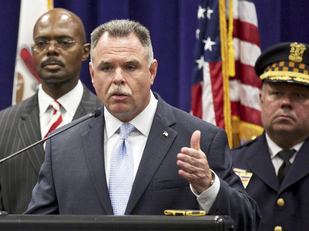Chicago Police Superintendent Garry McCarthy, center, speaks during a news conference about a shooting Sept. 20, 2013, in Chicago. 