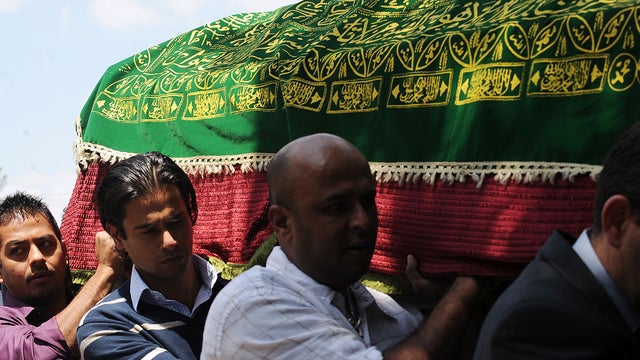 Pallbearers carry the coffin of Kenyan journalist Ruhila Adatia-Sood during a funeral ceremony in Nairobi, Kenya, Sept. 26, 2013. 