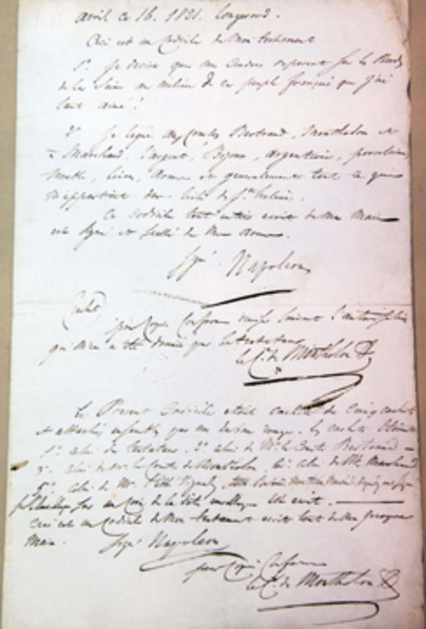 A copy of Napoleon's will is displayed at an auction house in Paris 