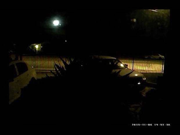 Meteor seen as fireball in night sky can be seen in upper-left of image taken from video captured by security cameras of home in Sylmar, in Southern California, on Nov. 6, 2013. Scientists say the meteor is part of a Taurid meteor shower that will peak in about 10 days. 