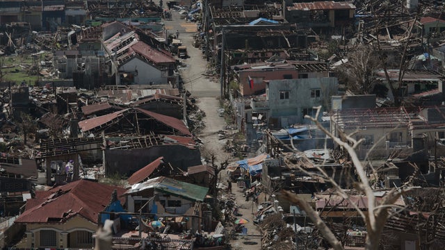 A general aerial view shows destroyed houses in Palo, Leyte province, Philippines 