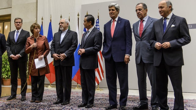 German Foreign Minister Guido Westerwelle, EU foreign policy chief Catherine Ashton, Iranian Foreign Minister Mohammad Javad Zarif, Chinese Foreign Minister Wang Yi, US Secretary of State John Kerry, Russian Foreign Minister Sergei Lavrov and French Forei 