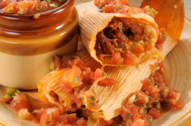 Beef tamales and salsa 