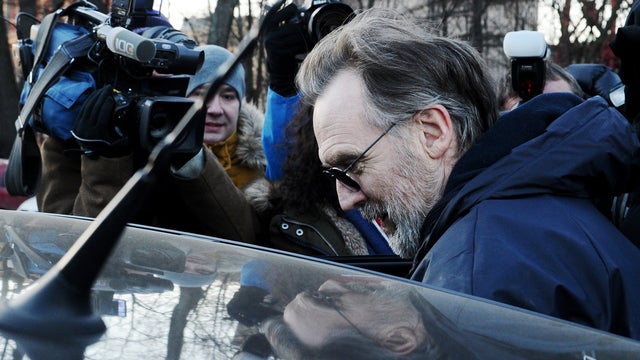 Greenpeace International activist, Colin Russell from Australia (R), the last jailed member of the "Arctic 30," leaves a SIZO detention centre in Saint Petersburg, after being released on bail. 