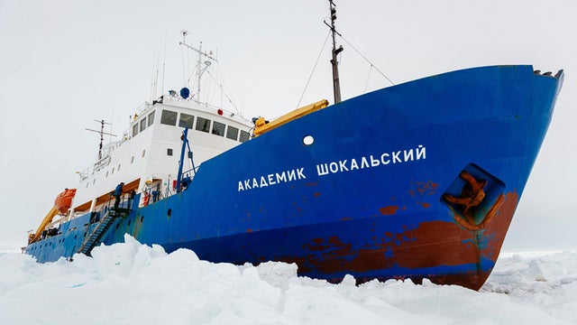 Russian ship MV Akademik Shokalskiy is trapped in thick Antarctic ice 