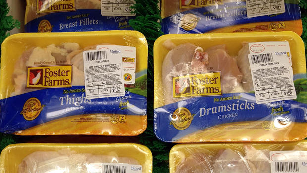 Packages of Foster Farms chicken are for sale in a cooler at a grocery store Oct. 9, 2013, in San Anselmo, Calif. 
