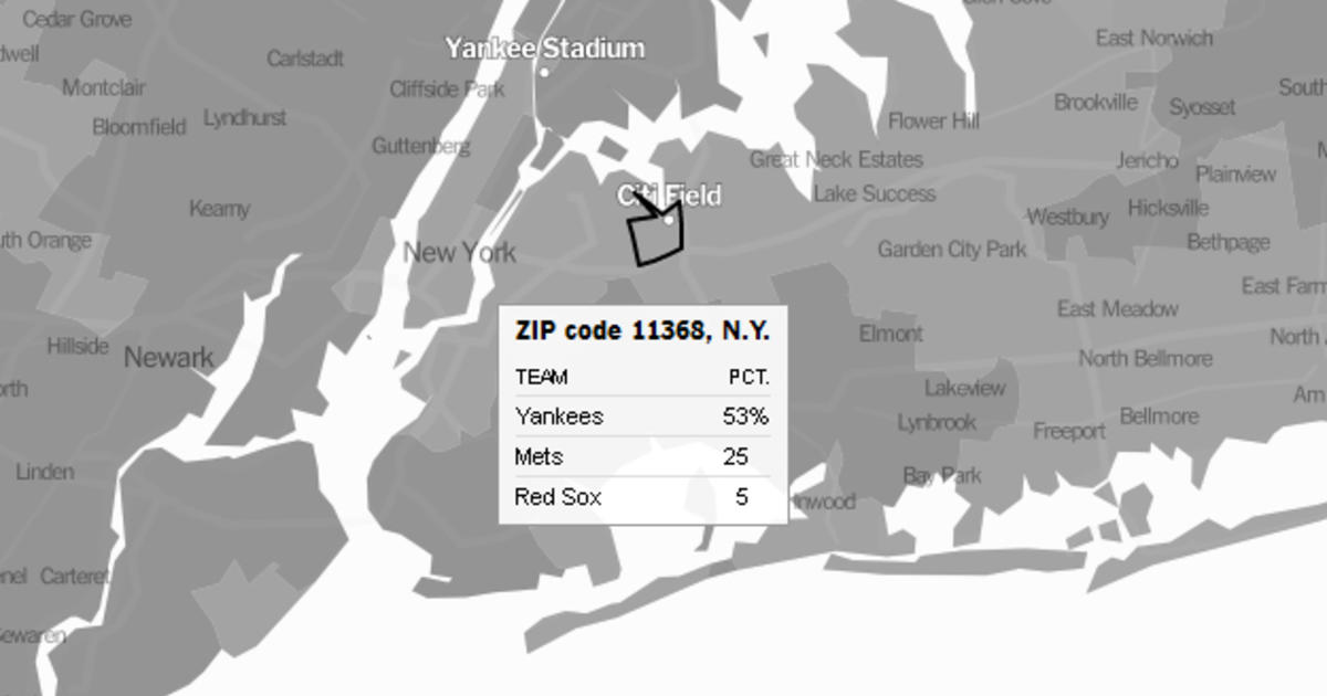 Underholde Diskurs ventil Where Are The Mets Fans? NYT Map Shows Total Yankees Domination - CBS New  York