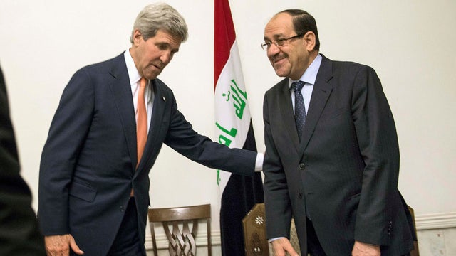 Iraqi Prime Minister Nouri al-Maliki and U.S. Secretary of State John Kerry meet at the Prime Minister's Office in Baghdad 