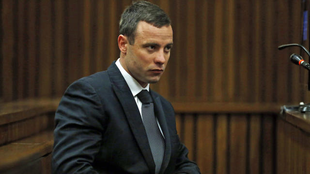 Oscar Pistorius sits in the dock during his trial 