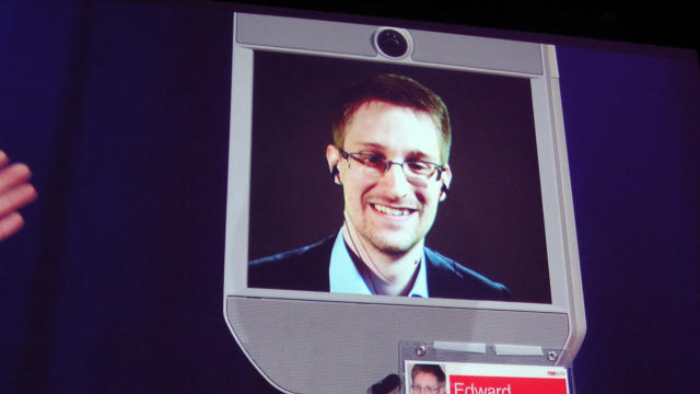 Former NSA contractor Edward Snowden appears by remote-controlled robot at a TED conference in Vancouver March 18, 2014. 