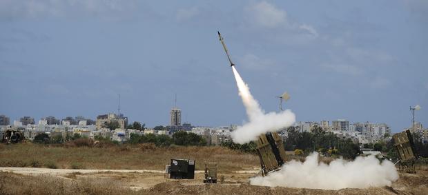 A missile is launched by an "Iron Dome" battery 