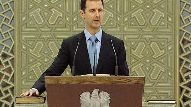 Syria's President Bashar Assad speaking as he is sworn in for a new seven-year term 