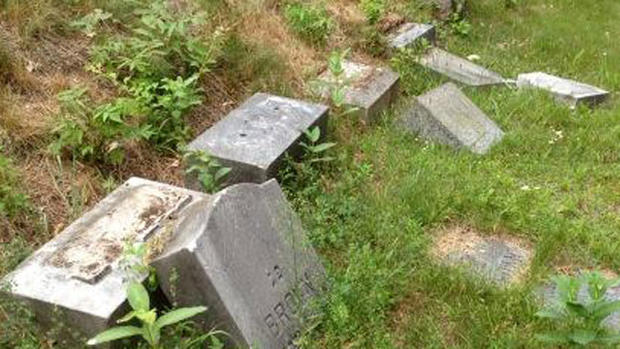 Gravestones toppled 