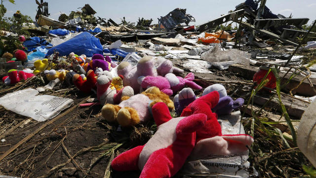 Wreckage debris and mementos left by local residents are seen at the crash site of Malaysia Airlines Flight 17 near the village Grabovo, Ukraine, July 26, 2014. 