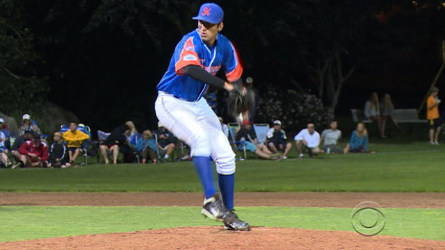 ​Ryan Perez winds up for the Hyannis Harbor Hawks in the Cape Cod League. 