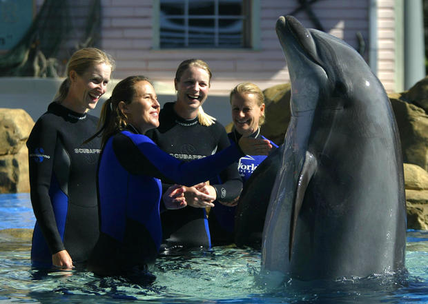 Moodie and Sorenstam with dolphin 