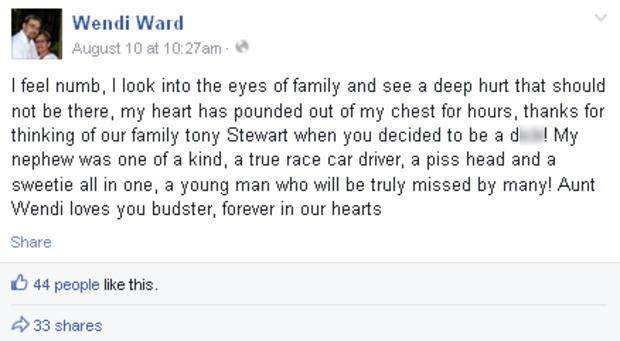 Kevin Ward Jr. aunt Facebook post 