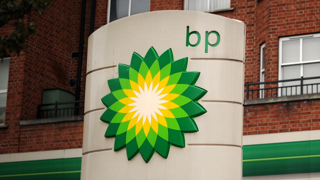 The BP logo is pictured at a gas station in central London Feb. 1, 2011. 