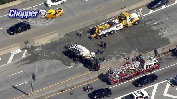Overturned Cement Truck On Long Island Expressway 