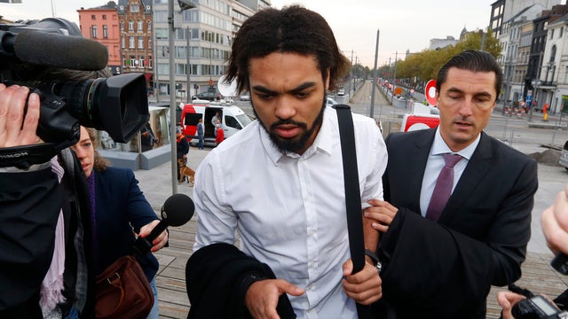 Jejoen Bontinck, who is suspected of being part of "Sharia4Belgium," arrives at the start of the trial of the group 