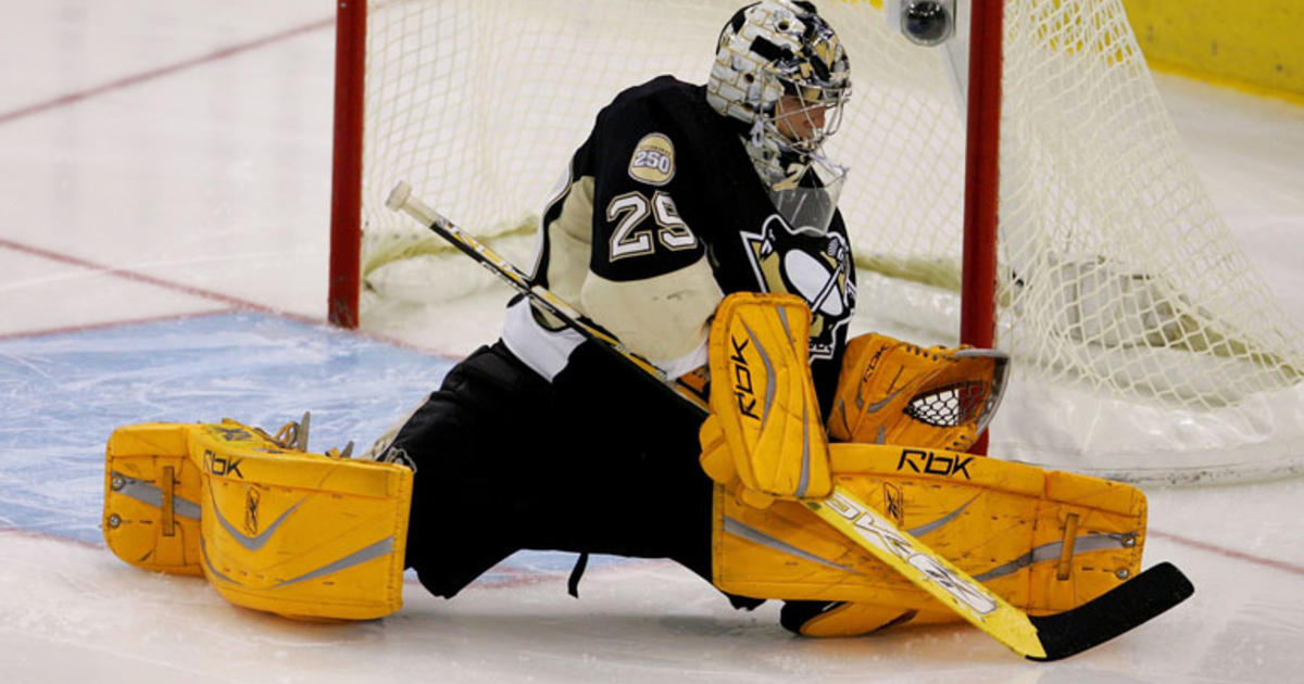 Marc-Andre Fleury shows off new Vegas pads while rocking inside out  Penguins practice jersey - Article - Bardown