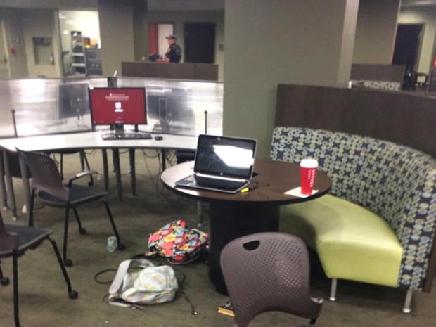 Students left belongings behind while fleeing Strozier Library on the Tallahassee campus of Florida State University after a shooting early Nov. 20, 2014. 