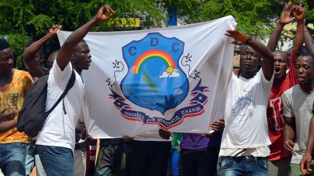 Supporters of the Congress for Democratic Change (CDC) party take part in a meeting in Monorovia for the opening of political campaign activities for senatorial elections 