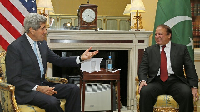 U.S. Secretary of State John Kerry holds a bilateral meeting with Pakistan Prime Minister Nawaz Sharif in London 