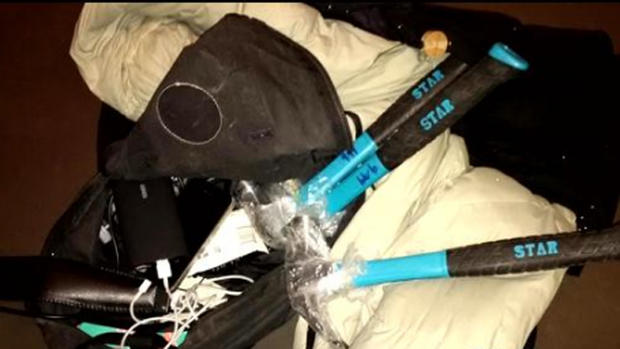 Hammers and mask found in protesters bag 