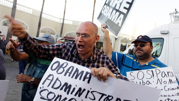 Anti-Castro activists protest in Little Havana in Miami, Florida, Dec. 17, 2014. 