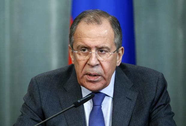 Russia's Foreign Minister Sergei Lavrov speaks during a news conference after a meeting with his Israeli counterpart Avigdor Lieberman in Moscow, Jan. 26, 2015. 