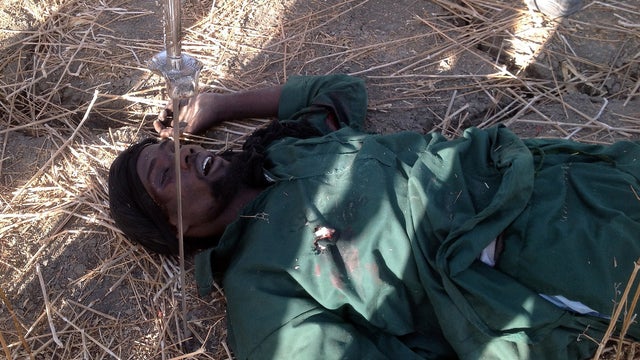 A Boko Haram local leader lies dead on the ground in the Nigerian town of Gamboru on Feb. 3, 2015.  