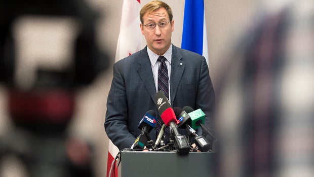 Justice Minister Peter MacKay addresses a news conference in Halifax, Canada, Feb. 14, 2015, on an alleged plot to attack a public place in Halifax. 