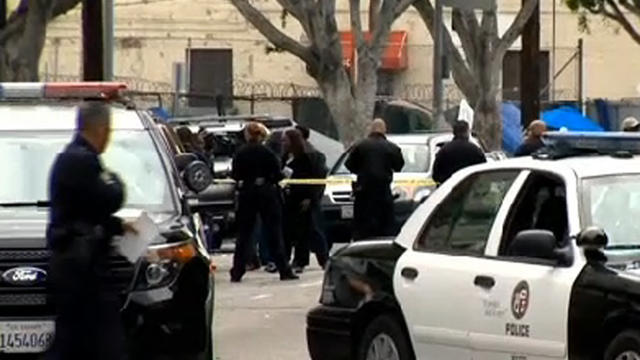 ​Scene of police shooting of man on L.A.'s Skid Row on March 1, 2015 
