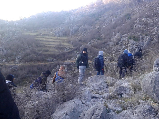 A photo taken by Mohammed Turani shows other members of the group he joined on the smuggler-organized trek over the Albanian border from Greece 