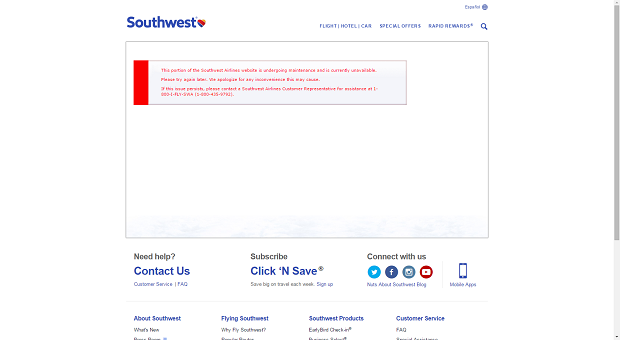 Southwest Website Down 