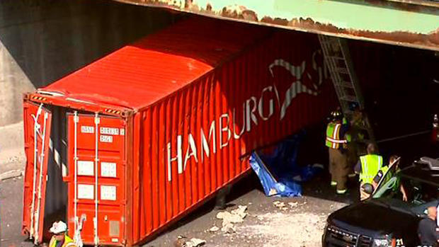 Container crushes car on Route 3 in Rutherford 