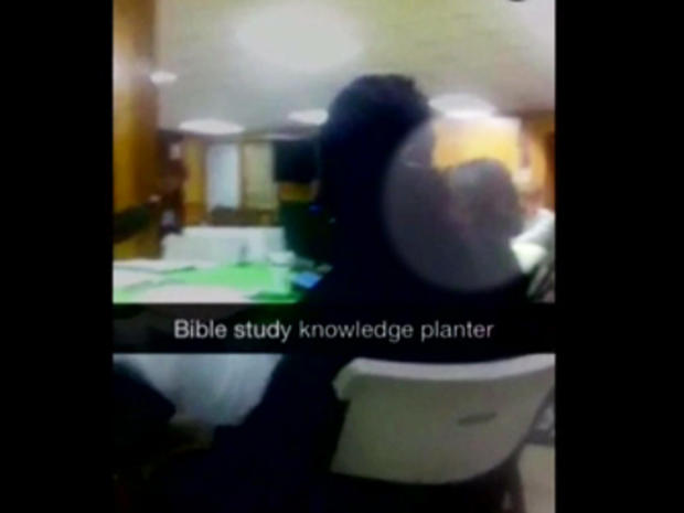 Still from Snap Chat video reportedly taken by someone in the Emanuel AME Church with shooting suspect Dylann Roof before he allegedly began a murderous rampage appears to show Roof in the highlighted area 