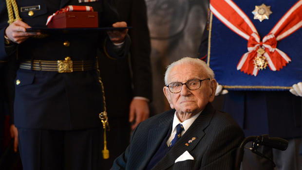 Britain's Sir Nicholas Winton receives the Order of the White Lion, the Czech Republic's top honor, at Prague Castle Oct. 28, 2014. 