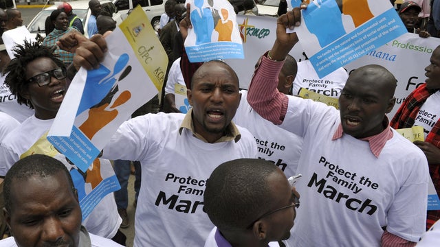 Kenyans, some of whom are members of a Christian lobby group, hold a protest against homosexuality in the capital Nairobi 