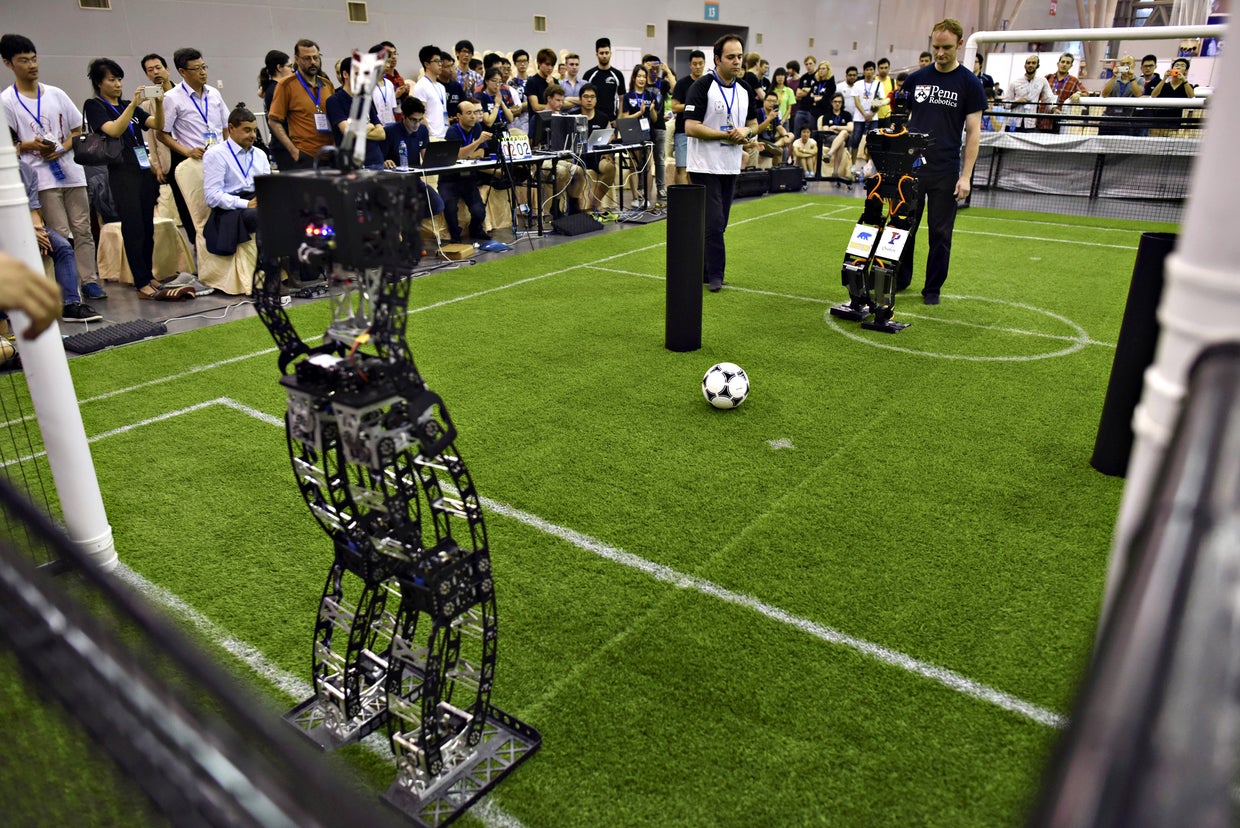 RoboCup 2015 - humanoid and non-humanoid robots compete in soccer ...